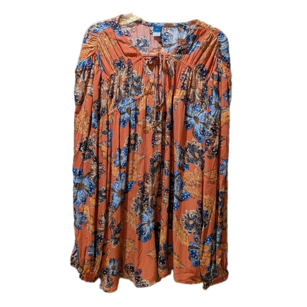 Old Navy Women's Boho Orange Floral Size XL Long Sleeves